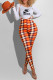 Orange Fashion Street Print Letter O Neck Long Sleeve Two Pieces