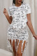 White Casual Street Print Tassel Patchwork Asymmetrical O Neck Short Sleeve Two Pieces