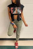 Black Sexy Print Hollowed Out O Neck T-Shirts