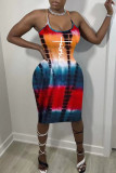 Red Casual Print Patchwork Spaghetti Strap Sling Dress Dresses