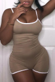 Blue Sexy Solid Patchwork Spaghetti Strap Regular Rompers