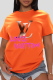 Orange Fashion Casual Print Patchwork Letter O Neck T-Shirts