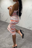 Colour Sexy Print Patchwork Halter Pencil Skirt Dresses