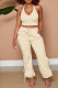Apricot Casual Solid Bandage Hollowed Out Patchwork U Neck Sleeveless Two Pieces