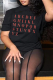 Black Fashion Street Print Patchwork O Neck T-Shirts