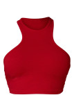 Rose Red Sexy Casual Solid Patchwork O Neck Tops