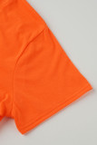 Orange Fashion Casual Solid Basic V Neck Regular Jumpsuits