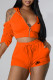 Orange Fashion Casual Print Patchwork Hooded Collar Short Sleeve Two Pieces
