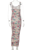 Colour Sexy Print Patchwork Spaghetti Strap Pencil Skirt Dresses