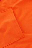 Orange Fashion Casual Solid Basic V Neck Regular Jumpsuits