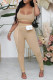 Apricot Sexy Solid Patchwork U Neck Sleeveless Two Pieces