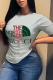 Grey Fashion Simplicity Print Patchwork Letter O Neck T-Shirts
