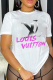White Fashion Casual Print Patchwork Letter O Neck T-Shirts