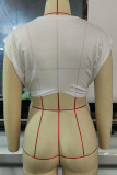 White Sexy Street Print Patchwork Slit O Neck T-Shirts