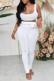 White Sexy Solid Patchwork U Neck Sleeveless Two Pieces