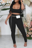 White Sexy Solid Patchwork U Neck Sleeveless Two Pieces