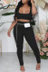 Black Sexy Solid Patchwork U Neck Sleeveless Two Pieces