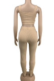 White Sexy Solid Patchwork U Neck Sleeveless Two Pieces