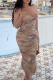 Colour Sexy Print Patchwork Spaghetti Strap Pencil Skirt Dresses