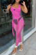 Rose Red Fashion Sportswear Print See-through U Neck Sleeveless Two Pieces