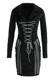 White Fashion Sexy Solid Patchwork See-through V Neck Long Sleeve Dresses