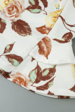 White Fashion Sexy Print Hollowed Out Patchwork Backless Oblique Collar Sleeveless Two Pieces