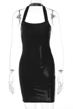 Pink Sexy Patchwork Hollowed Out Square Collar Pencil Skirt Dresses