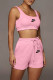 Pink Fashion Sportswear Print Patchwork U Neck Sleeveless Two Pieces