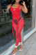 Red Fashion Sportswear Print See-through U Neck Sleeveless Two Pieces