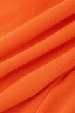 Orange Fashion Casual Solid Basic V Neck Regular Jumpsuits
