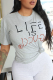 Grey Fashion Street Print Patchwork Letter O Neck T-Shirts