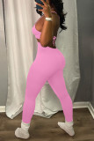 Pink Sexy Solid Hollowed Out Split Joint Spaghetti Strap Regular Jumpsuits