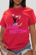 Red Fashion Casual Print Patchwork Letter O Neck T-Shirts