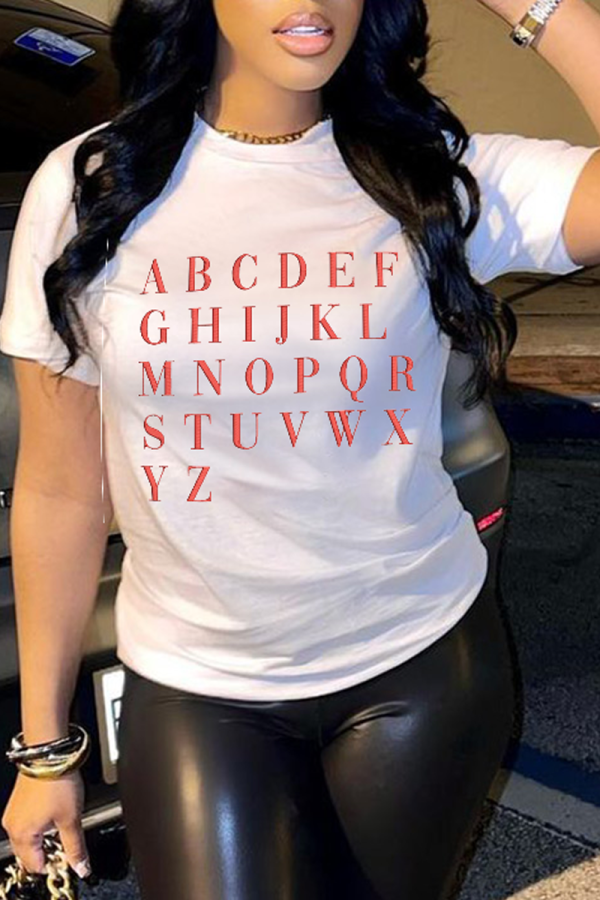 White Fashion Street Print Patchwork O Neck T-Shirts