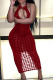 Red Sexy Print Patchwork Halter Mesh Dress Dresses