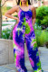 Purplish Blue Casual Print Patchwork Spaghetti Strap Straight Jumpsuits
