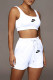White Fashion Sportswear Print Patchwork U Neck Sleeveless Two Pieces