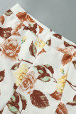 White Fashion Sexy Print Hollowed Out Patchwork Backless Oblique Collar Sleeveless Two Pieces