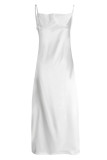 White Sexy Casual Solid Backless Spaghetti Strap Long Dress