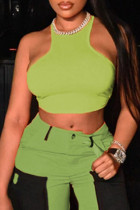 Green Sexy Casual Solid Split Joint O Neck Tops