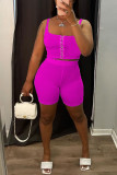 Rose Red Casual Solid Patchwork U Neck Two Pieces