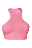 Pink Sexy Casual Solid Patchwork O Neck Tops