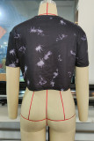 Black Sexy Street Print Patchwork O Neck T-Shirts