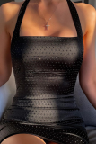 Pink Sexy Patchwork Hollowed Out Square Collar Pencil Skirt Dresses