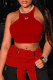 Red Sexy Casual Print Patchwork O Neck Tops