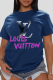 Navy Blue Fashion Casual Print Patchwork Letter O Neck T-Shirts