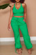 Green Casual Solid Bandage Hollowed Out Patchwork U Neck Sleeveless Two Pieces