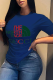 Navy Blue Fashion Simplicity Print Patchwork Letter O Neck T-Shirts