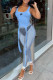 Sky Blue Fashion Sportswear Print See-through U Neck Sleeveless Two Pieces
