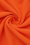 Orange Fashion Casual Solid Basic V Neck Regular Jumpsuits